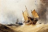Shipping Canvas Paintings - A Fishing Smack And Other Shipping On Open Seas